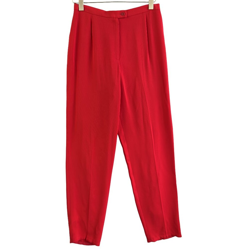 Bold Cherry Red Liz Claiborne Tapered Dress Pants – High-Rise, No Size Tag